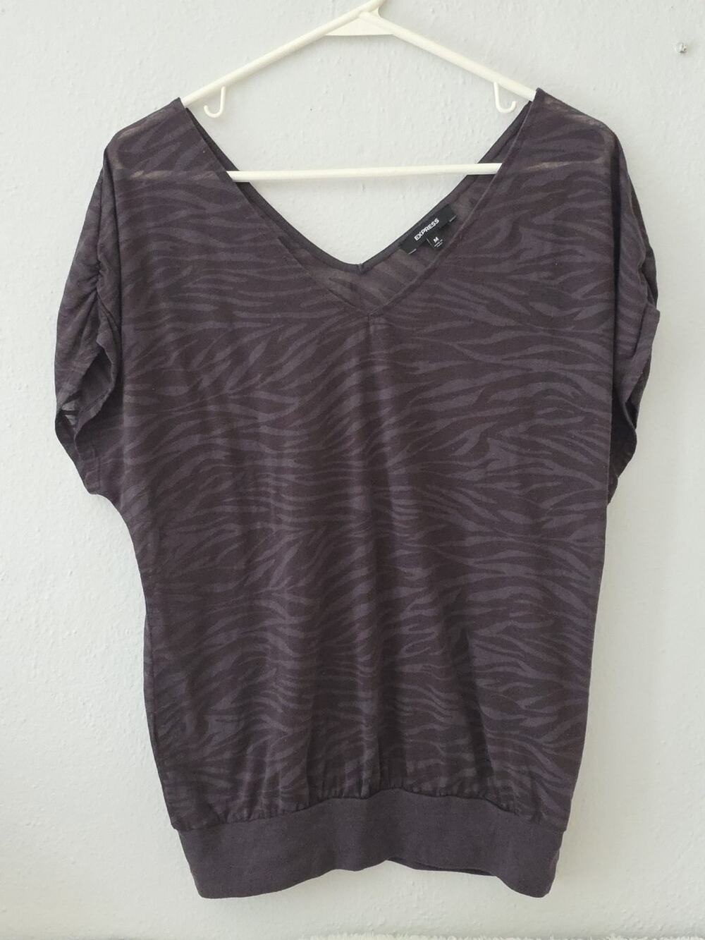 Express Sheer Black Zebra Print Blouse Top Black Sort Sleeve Women Size Medium